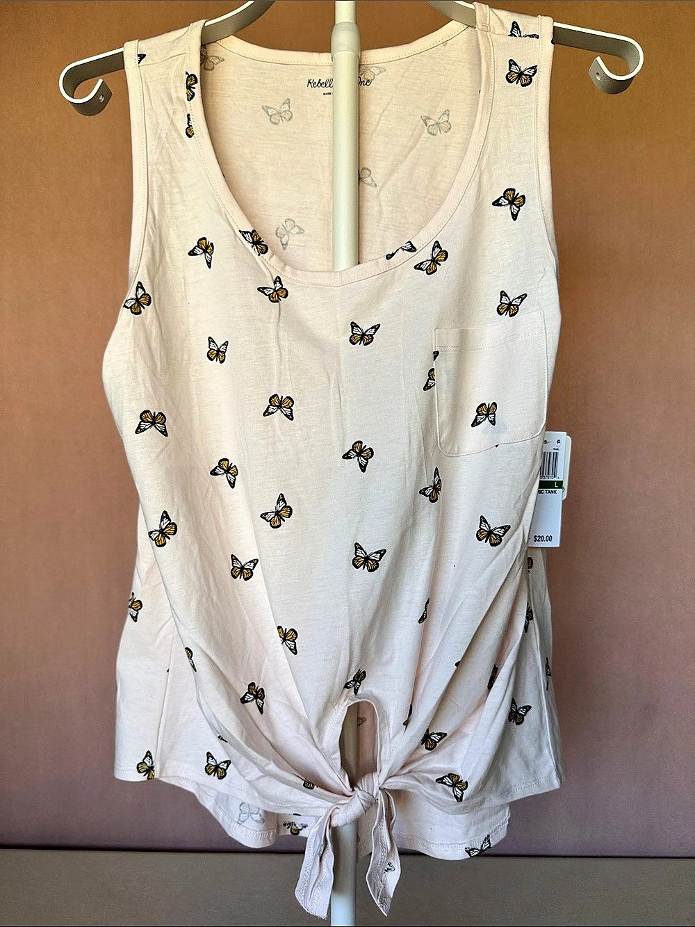 Rebellious One Graphic Tank Butterfly in Pale Pink NWT